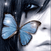 Синяя бабочка на щеке